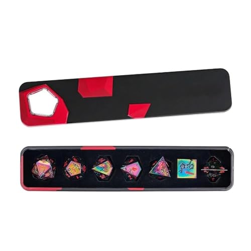 UDIXI Metal Dice Set D&D, 7PCS Flower Metal DND Dice Set Rainbow for RPG | Black Flower, Metal Case Packaging, Heavy Metal Dice, D&D Gift, for Dungeons and Dragons Role Playing Games Tabletop Games - color: Flower/Colorred