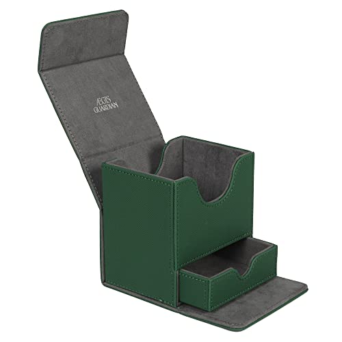 AEGIS GUARDIAN Card Deck Box with Dice Tray for MTG Cards, Commander Deck Box fit 150+ Sleeved Cards, PU Leather Card Storage Box Strong Magnet Deck Game Case for TCG CCG, Green - color: 5-2