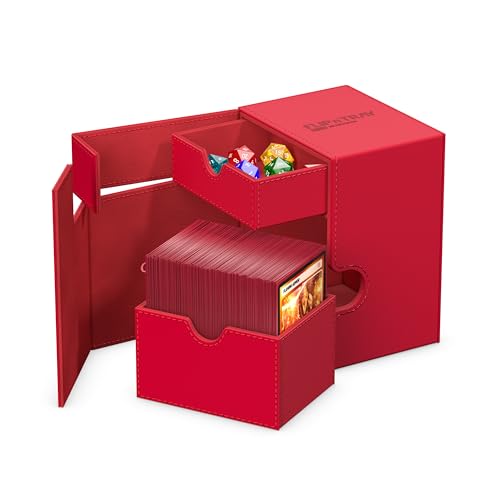 Ultimate Guard Flip'n'Tray 133+, Deck Case for 133 Double-Sleeved TCG Cards + Dice Tray, Red, Independent Magnetic Closure & Microfiber Inner Lining - color: Red, size: 133+