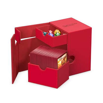 Ultimate Guard Flip'n'Tray 133+, Deck Case for 133 Double-Sleeved TCG Cards + Dice Tray, Red, Independent Magnetic Closure & Microfiber Inner Lining - color: Red, size: 133+