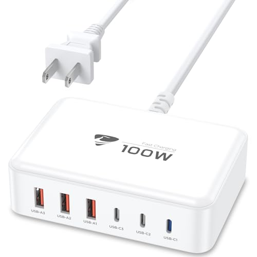 USB C Fast Charger, 100W GaN 6 Port USB C Fast Charging Station Hub Block Cube, QC USB A and PD USB C Wall Charger Power Multiple USB Charger Plug for iPhone 17 16 15 14 13 12 Pro Max, iPad, Samsung - color: Silver