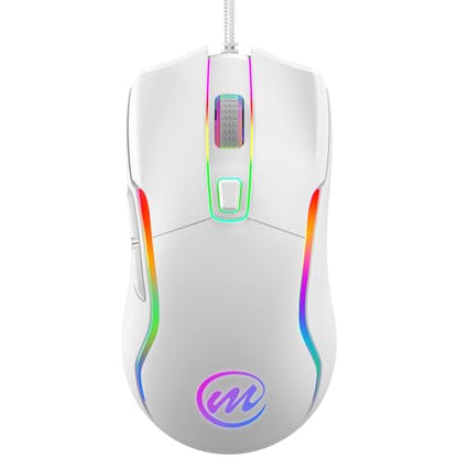 memzuoix Wired Gaming Mouse with RGB - 6 Adjustable DPI up to 12800, 6 Buttons, 12 Lighting Modes, Ergonomic Design with Anti-Slip Rubber Wheel, 5.6ft Braided Cable for PC/Mac/Windows - White - color: White