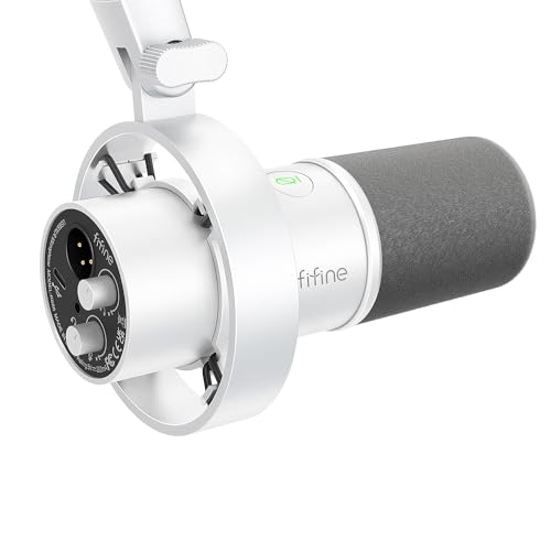 FIFINE AmpliTank K688W Studio XLR Dynamic Microphone, USB PC Podcast Mic | Vocal Mic with Tap-to-Mute, Gain Knob, Headphones Monitoring, Shock Mount, for Streaming Recording Home use, White - color: White (No Boom Arm Included)