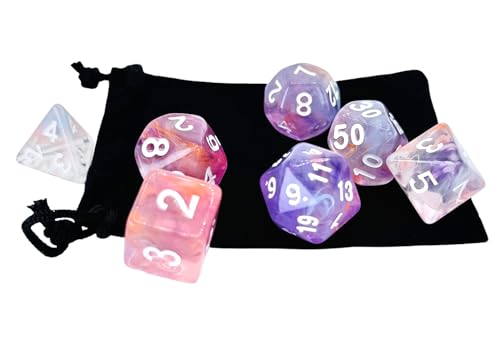 Pink DND Dice Set of 7pcs Polyhedral Dice (Pink Glow) | Acrylic Dice Set for TTRPGs, Dungeons and Dragons, Role Playing Games and Other Table Games– D20 System Dice - color: Pink Glow