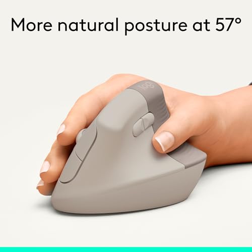 Logitech Lift Vertical Ergonomic Wireless Mouse - Sand | Connect via Bluetooth or included Logi Bolt USB-A receiver, quiet clicks, 4 of 6 buttons customizable, Windows Mac compatible - color: Sand, style: Right-Handed