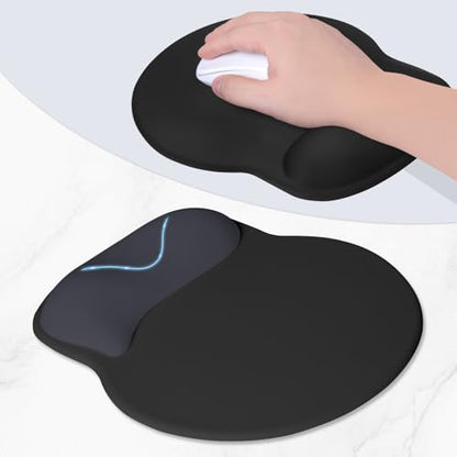 ITNRSIIET Ergonomic Mouse Pad with Wider Memory Foam Wrist Rest +17%, Curved Cushion Reduces Pressure 20%, Pain Relief, Non-Slip, Smooth, Cute Color Desk Accessory, 9.85 x 9 inch, Black Gray Gradient - color: Black Gray Gradient