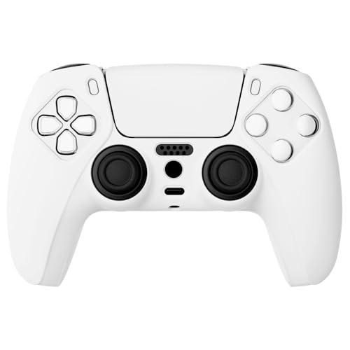 PlayVital White Pure Series Anti-Slip Silicone Cover Skin for ps5 Controller, Soft Rubber Case for ps5 Wireless Controller with White Thumb Grip Caps - color: White