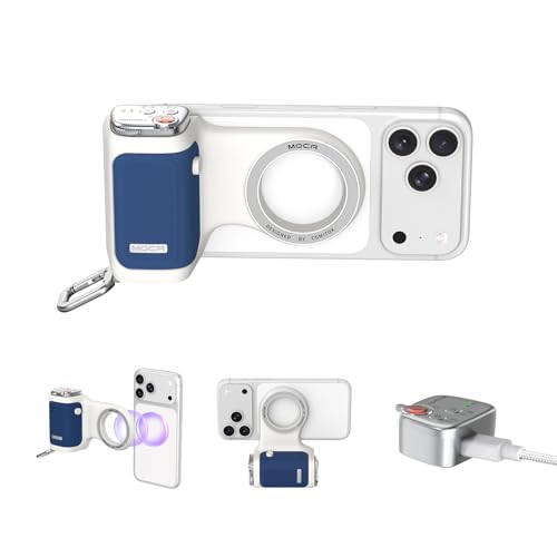 COMITOK MOCA iPhone 17 Pro Camera Grip No Need App for iOS26, Compatible iOS17 and iOS18, Fun Shot Magnetic Grip for Phone Native Camera with Anti-Drop Detachable Remote and Convenient Keychain Hook - color: Blue, size: MOCA