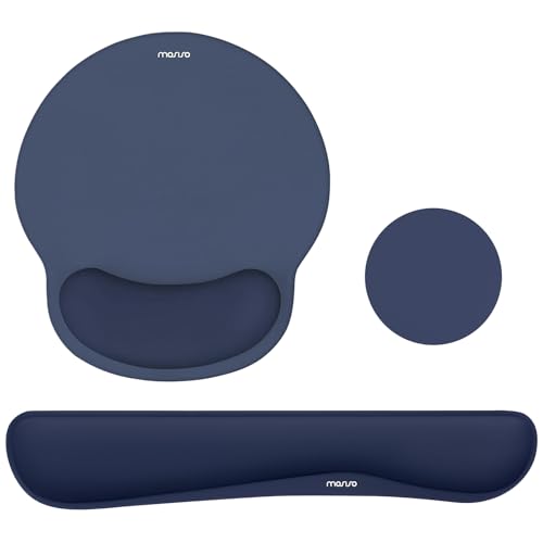 MOSISO Wrist Rest Support for Mouse Pad&Keyboard Set, Streamline Ergonomic Mousepad&Coaster Non-Slip Base Home/Office Pain Relief&Easy Typing Pad with Soft Cloth&Silicone Lining, Navy Blue - color: Navy Blue