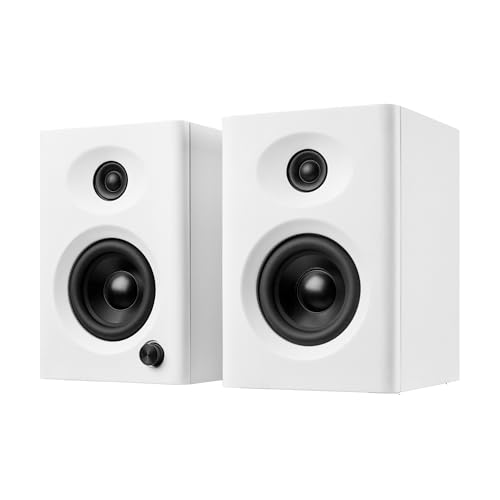 Powered Computer Speakers for Gaming and Music, White Pair | Active 60W Wood Finish Stereo Audio, w/ Bass, Bluetooth 5.3, USB-C/RCA/AUX, for Desktop PC, Monitor, Laptop, Record Player - color: White