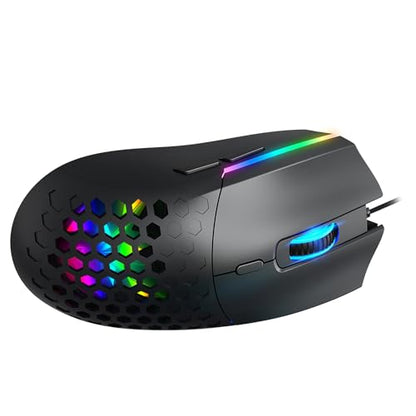 Cuifati Hollow Design RGB Backlit Wired Mouse, Ergonomic 6400DPI Optical Gaming Mouse 6 Buttons USB Plug Play, Lightweight 99g Computer for Gaming and Work, Premium ABS Durable (S500 White) - color: S500 White