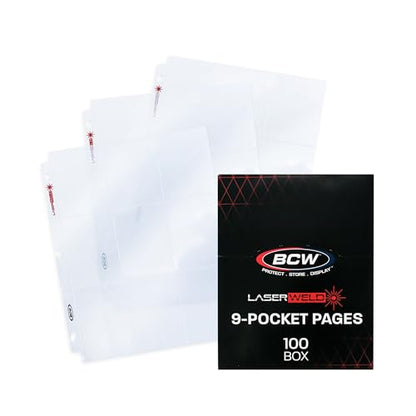 BCW LaserWeld 9 Pocket Pages - 500 Page Pack | Glass-Like Clear Flat Lay | Premium Ultra Flat and Clear Pocket Pages for Cards | Trading Card Binder Sleeves for Pokemon, MTG, Baseball, Basketball - style: 500 Pack