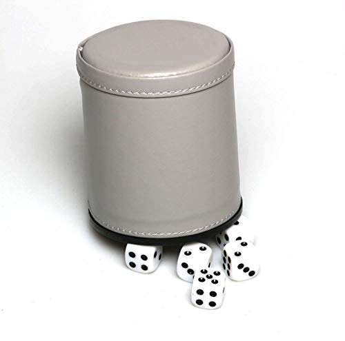 Leatherette Dice Cup Set Felt Lined with 16mm Dot Dices Shaker for Yahtzee Bar Party Dice Games - Grey - color: Lakeblue