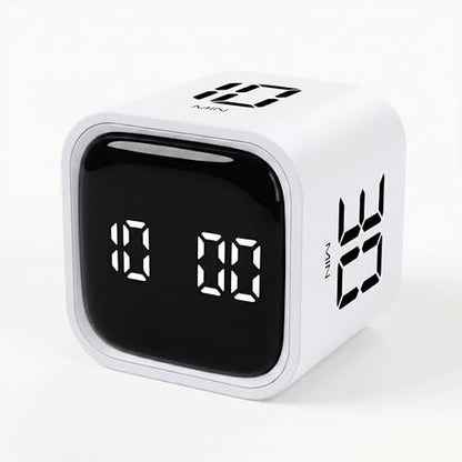 Pomodoro Timer Cube, Productivity Visual Timer Flip, 5/10/30/60 Min Preset Custom Countdown, ADHD Tool Rotating Countdown Stopwatch, Vibrate/High/Low Volume, for Study, Work, Game, Kitchen-White - color: White