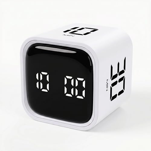 Pomodoro Timer Cube, Productivity Visual Timer Flip, 5/10/30/60 Min Preset Custom Countdown, ADHD Tool Rotating Countdown Stopwatch, Vibrate/High/Low Volume, for Study, Work, Game, Kitchen-White - color: White