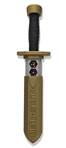 Sword Dagger Dice Holder - (Random 7PCS D20 Dice Set Included) - Custom Polyhedral Dice Storage for Tabletop RPG - Dungeons and Dragons - DND - D&D (Bronze) - color: Bronze
