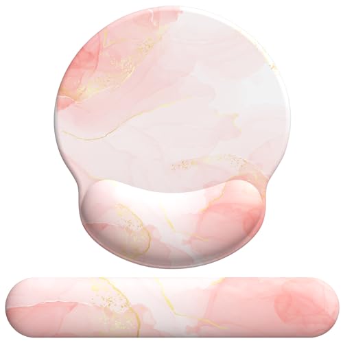 eulps Mouse Pad Wrist Support, Ergonomic Memory Foam Keyboard Wrist Pad & Gel Wrist Rest Set for Computer Keyboard for Easy Typing & Pain Relief for Office & Home (Pink Marble) - color: Pink Marble