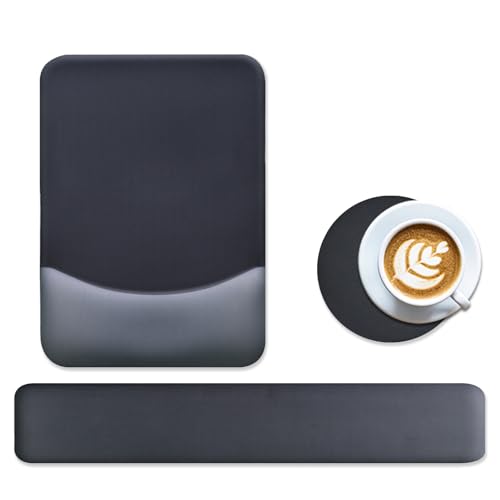 Gel Mouse Pad with Wrist Rest, Ergonomic Keyboard Wrist Rest and Wrist Rest for Computer Keyboard, Typing Pain Relief, Non-Slip Base Rectangular Memory Foam Mousepad for Gaming, Office, Onyx Black - color: Onyx Black