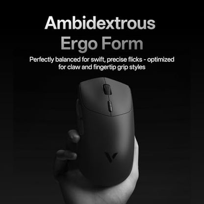 Rapoo VT7 Wireless Gaming Mouse, True 8K Wireless Polling Rate, 53g Lightweight, Up to 750 Hr Battery, Nordic nRF54L15 MCU, 100-Million Mechanical Switch, 10 Programmable Buttons, Black - color: Black