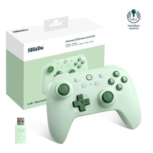 8Bitdo Ultimate 2C Wireless Controller (Hall Effect Joystick Update) for Windows PC and Android, with 1000Hz Polling Rate, Remappable L4/R4 Bumpers, Rumble Vibration and Turbo Function (Green) - color: Green