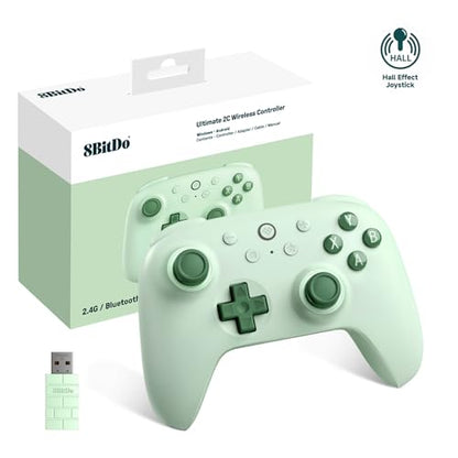 8Bitdo Ultimate 2C Wireless Controller for Windows PC & Android (Green) | 1000Hz Polling Rate, Hall Effect Joysticks & Hall Triggers, Remappable L4/R4 Bumpers - color: Green