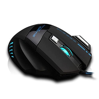 AFUNTA Zelotes Ergonomic 7200 DPI LED Optical Wired Gaming Mouse Mice 7 Buttons Compatible Mac Pro Gamer PC Laptop Desktop Notebook-Black Black(T80)