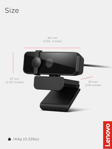 Lenovo Essential FHD Webcam Gen 2, Full HD, 1080p, Dual Microphones, 85 Degree FOV, 30 fps, USB-A Connection, Bulit-in Manual Privacy Shutter, Black