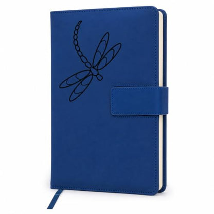 The Amazing Office Dragonfly Refillable Journal, Blue Faux Leather, 200 Lined Pages, 5.75x8.5 Inch Notebook with Magnetic Clasp and Pen Holder, Writing Diary for Women and Men - color: Dragonfly Blue
