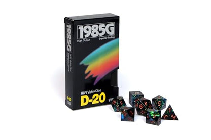 Sharp Edge DND Dice Set – Starstorm Polyhedral Dice in Retro VHS Box – 5E TTRPG Dice Set – Tabletop RPG Accessory (Set of 7) - style: Starstorm