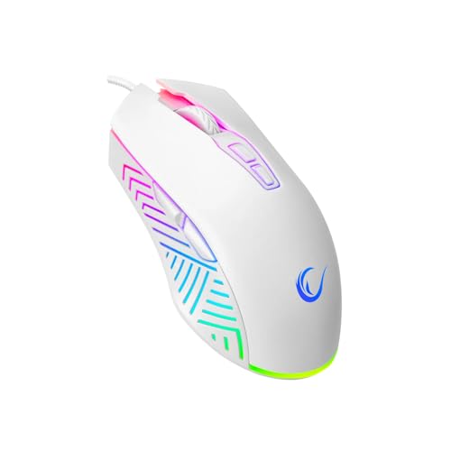 Rampage Spear V2 White Wired Gaming Mouse with RGB Lighting – 12800 DPI, 7 Programmable Buttons, Lightweight Ergonomic Gaming Mouse for PC/Mac/Laptop Gamers - color: White