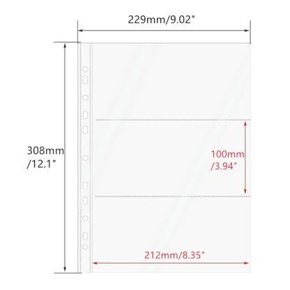 Mogoostry A4 Clear Sheet Protectors 3 Pocket Binder Sleeves 20 Sheets 11 Holes Side Open Banknote Protector Currency Collection Page Protector - color: 3-pocket
