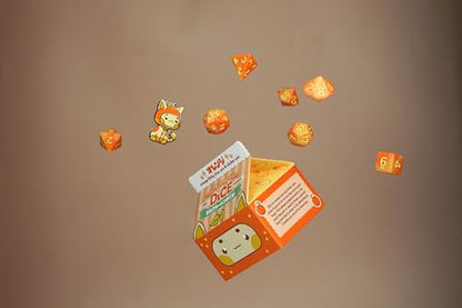 1985 Games Orange Kawaii Cat Dice Set – Dungeons and Dragons Dice | DND Tabletop Roleplaying - color: Orange