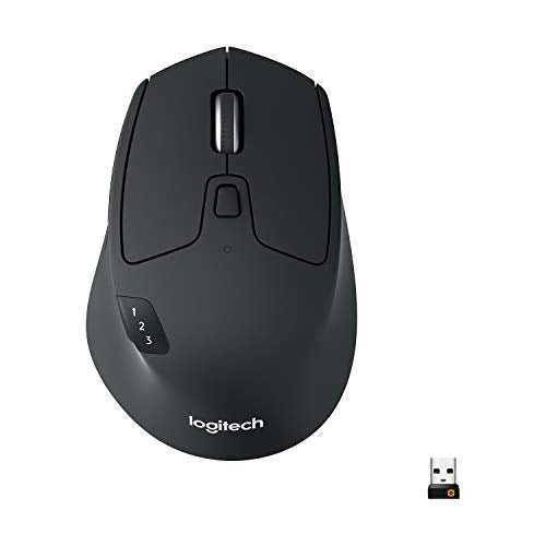 Logitech M720 Triathalon Full Size Multi-Device Wireless Mouse - Black | Connect via Bluetooth or included USB-A receiver, pair up to 3 devices, Logitech Flow compatible, 6 customizable buttons - style: M720