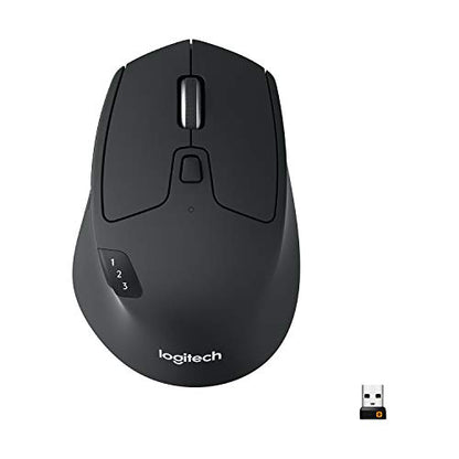 Logitech M720 Triathalon Full Size Multi-Device Wireless Mouse - Black | Connect via Bluetooth or included USB-A receiver, pair up to 3 devices, Logitech Flow compatible, 6 customizable buttons - style: M720