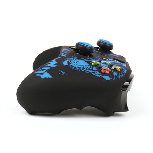 Tiger Controller Skin Cover Compatible with Xbox one Controller, RALAN Protector Case, Customised Thumb Grips Caps - color: Tiger Black Blue