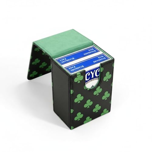 Double Decker Leather Poker Card Case - Holds Two Sets of Poker Size Cards - Premium Dual-Deck Holder with Stylish Design and Secure Closure (Green-Clubs) - color: Green-Clubs
