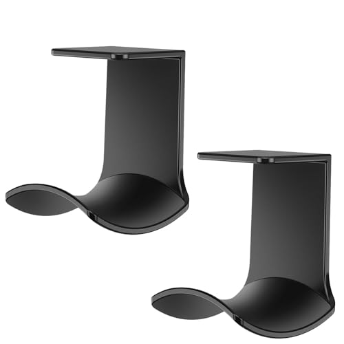 2-Pack Under Desk Headphone Hanger Adhesive Headset Holder Mount | Stand fixted with screws for airpods max sennheiser sony bose beats akg - color: Black B(2 Pack)