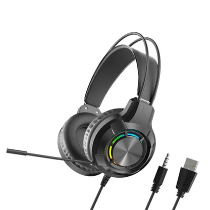Wired Gaming Headphone with Mic for PC,Over-Ear Headset with LED Light Noise Canceling Microphone