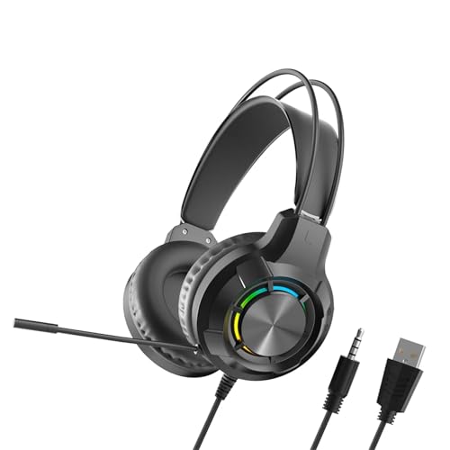 Wired Gaming Headphone with Mic for PC,Over-Ear Headset with LED Light Noise Canceling Microphone
