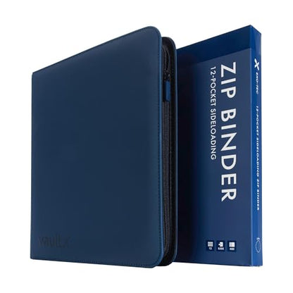 Vault X 12 Pocket Zip Trading Card Binder 480 Cards Exo-Tec (Blue) | Holds 480 standard-size TCG cards in 20 side-loading 12-pocket pages. Padded, water-resistant Exo-Tec cover. - color: Blue, size: 12 Pocket