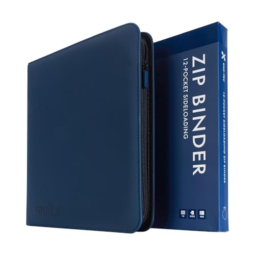 Vault X 12 Pocket Zip Trading Card Binder 480 Cards Exo-Tec (Blue) | Holds 480 standard-size TCG cards in 20 side-loading 12-pocket pages. Padded, water-resistant Exo-Tec cover. - color: Blue, size: 12 Pocket