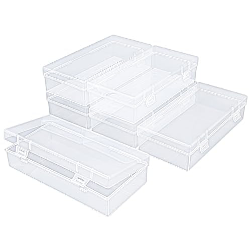 6 Pack Rectangular Clear Plastic Storage Containers | 7.28 x 3.54 x 1.77 inch, Hinged Lid, For Beads and Small Craft Items - size: 7.28 x 3.54 x 1.77 inch