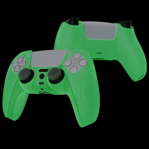 eXtremeRate PlayVital Samurai Edition Anti-Slip Controller Silicone Skin for ps5, Ergonomic Rubber Protective Case for ps5 Controller with Thumb Stick Caps - Glow in Dark - Green - color: Glow in Dark Green