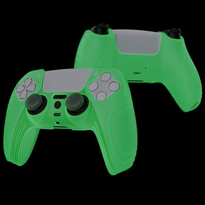 eXtremeRate PlayVital Samurai Edition Anti-Slip Controller Silicone Skin for ps5, Ergonomic Rubber Protective Case for ps5 Controller with Thumb Stick Caps - Glow in Dark - Green - color: Glow in Dark Green