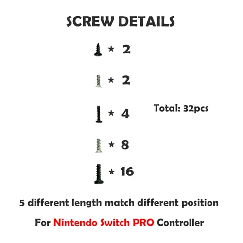 CTHTBZ 32PCS Repair Full Housing Board Screws Set Replacement for Nintendo Switch Pro Controller,With Screwdriver Kit,Tweezer Opening Tools