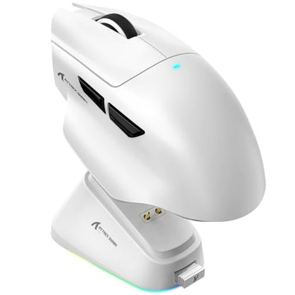 ATTACK SHARK V6 Wireless Gaming Mouse with RGB Charging Dock, 25K DPI PAW3311 Sensor, 1K Polling Tri-Mode Ergonomic PC Mice, 5 Programmable Bottons, Cloud-Based AI Driver for Win/Mac,White - color: White