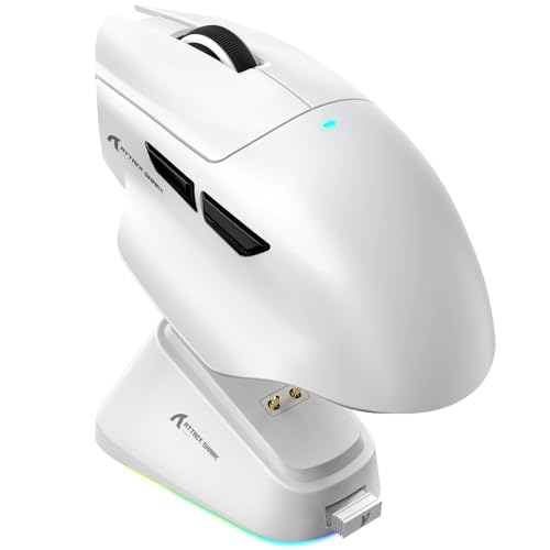 ATTACK SHARK V6 Wireless Gaming Mouse with RGB Charging Dock, 25K DPI PAW3311 Sensor, 1K Polling Tri-Mode Ergonomic PC Mice, 5 Programmable Bottons, Cloud-Based AI Driver for Win/Mac,White - color: White