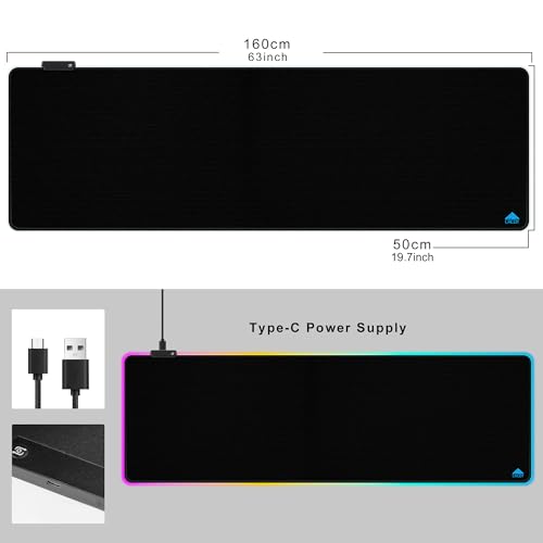 Cacoy 63"x20" Large RGB Gaming Mouse Pad, XXL LED Computer Mouse Mat, Black | Extended RGB Computer Mouse Mat 9 LED Light Modes Non-Slip Rubber Base Smooth Surface Durable Stitched Edge Keyboard Mousepad - color: Rgb, size: 63" x 20"