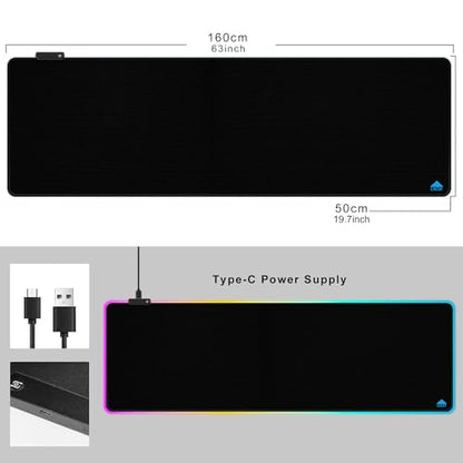 Cacoy 63"x20" Large RGB Gaming Mouse Pad, XXL LED Computer Mouse Mat, Black | Extended RGB Computer Mouse Mat 9 LED Light Modes Non-Slip Rubber Base Smooth Surface Durable Stitched Edge Keyboard Mousepad - color: Rgb, size: 63" x 20"