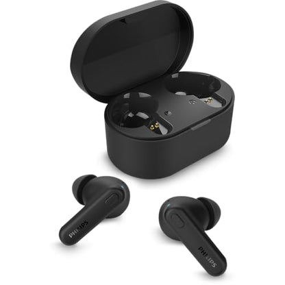 Philips TAT1108 Wireless Earbuds,True Wireless Headphones,Powerful Bass with 6 mm Driver,Clear Call with AI Mic,15-Hour Battery Life,Bluetooth v5.3,IPX4 Rating,Ergonomic Design for Comfort,Black - size: With tips, style: Ear Tip